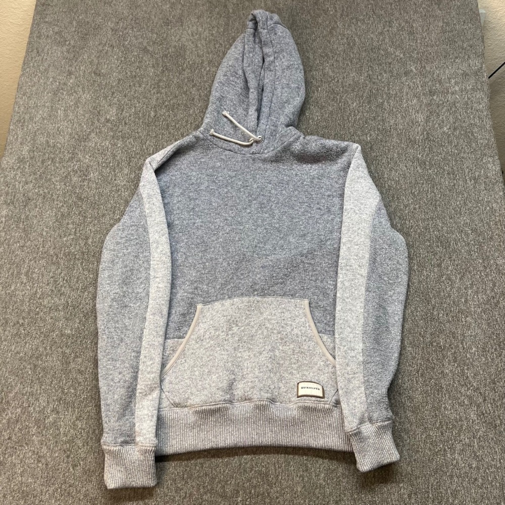 Quiksilver Men's Two Tone Grey Hoodie Pullover Small Surfer Skateboard Beach Y2K
